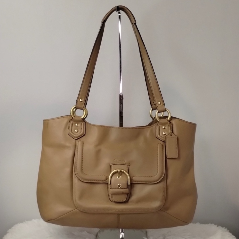 Coach Camel Campbell Belle CarryallLeatherShoulderTote. LargeInteriorPockets.EUC